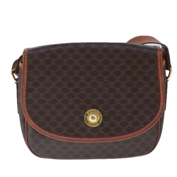 CELINE Macadam Canvas Shoulder Bag Pvc Leather Brown - Picture 2 of 13